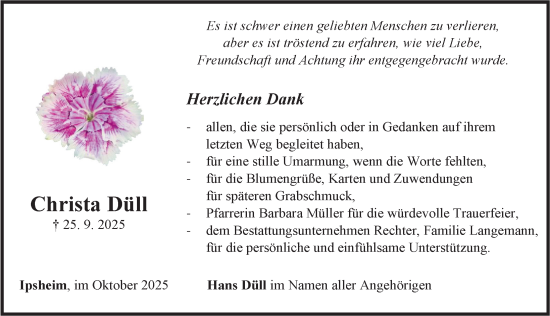 Traueranzeige von Christa Düll von Neustadt/ Scheinfeld/ Uffenheim