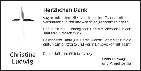 Traueranzeige von Christine Ludwig von Dinkelsbühl/ Feuchtwangen