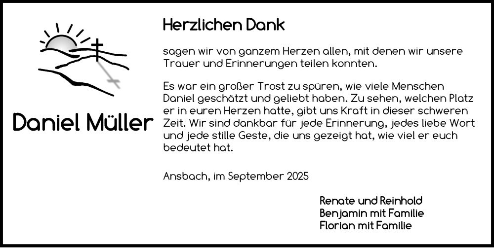  Traueranzeige für Daniel Müller vom 01.10.2025 aus Ansbach