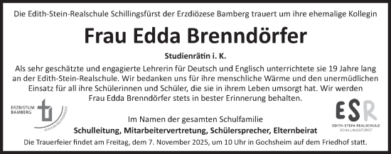 Traueranzeige von Edda Brenndörfer von Rothenburg