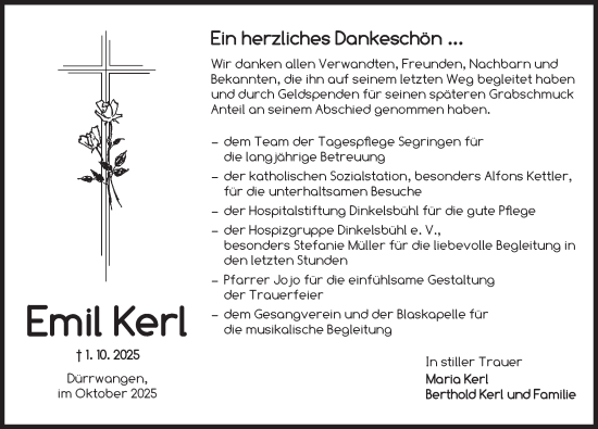 Traueranzeige von Emil Kerl von Dinkelsbühl/ Feuchtwangen