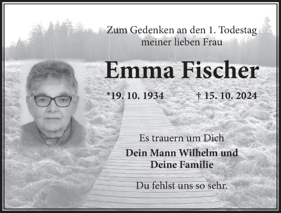 Traueranzeige von Emma Fischer von Ansbach