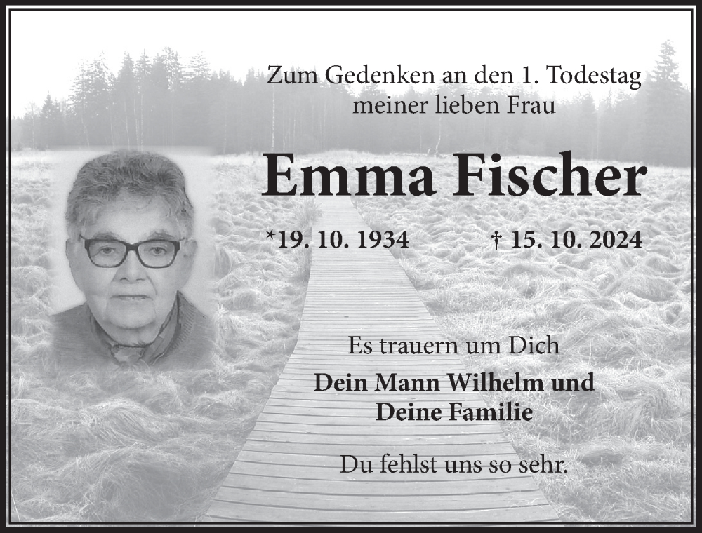  Traueranzeige für Emma Fischer vom 15.10.2025 aus Ansbach