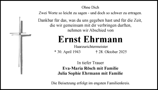 Traueranzeige von Ernst Ehrmann von Rothenburg