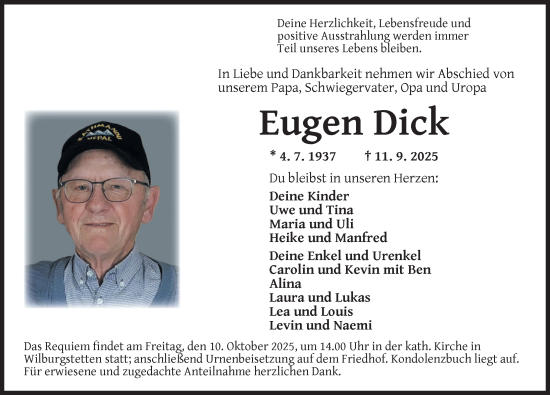 Traueranzeige von Eugen Dick von Dinkelsbühl/ Feuchtwangen