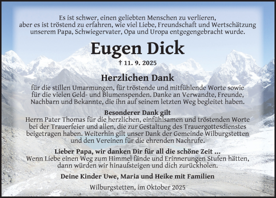 Traueranzeige von Eugen Dick von Dinkelsbühl/ Feuchtwangen