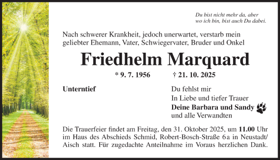 Traueranzeige von Friedhelm Marquard von Neustadt/ Scheinfeld/ Uffenheim
