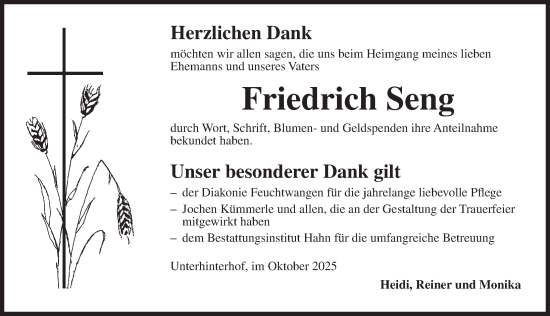 Traueranzeige von Friedrich Seng von Dinkelsbühl/ Feuchtwangen