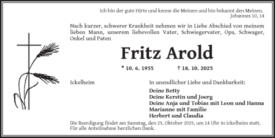 Traueranzeige von Fritz Arold von Neustadt/ Scheinfeld/ Uffenheim