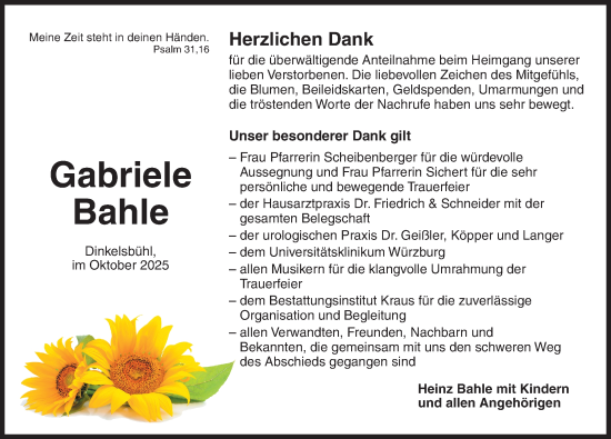 Traueranzeige von Gabriele Bahle von Dinkelsbühl/ Feuchtwangen