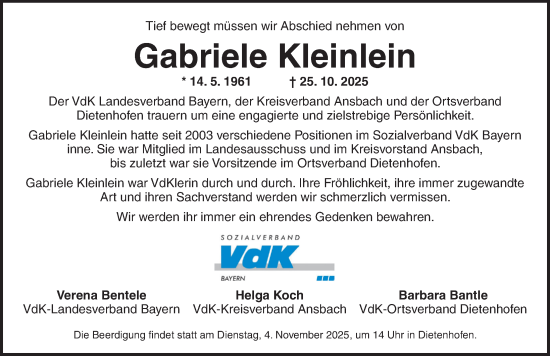 Traueranzeige von Gabriele Kleinlein von GE