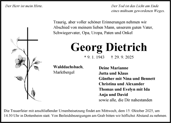 Traueranzeige von Georg Dietrich von Ansbach