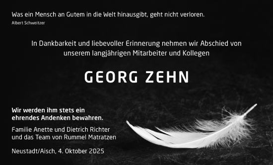 Traueranzeige von Georg Zehn von Neustadt/ Scheinfeld/ Uffenheim