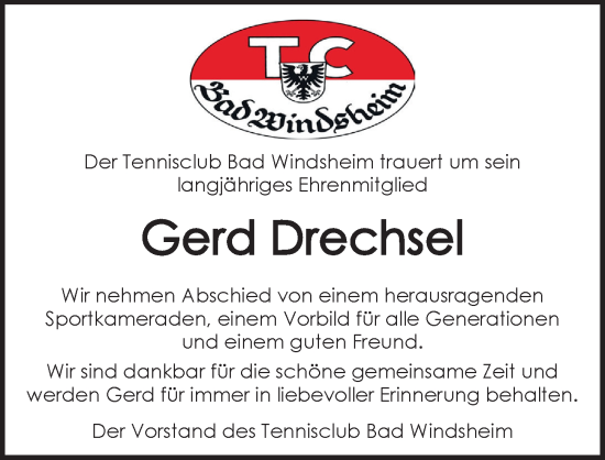 Traueranzeige von Gerd Drechsel von Neustadt/ Scheinfeld/ Uffenheim
