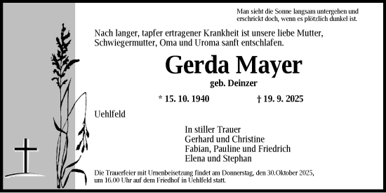 Traueranzeige von Gerda Mayer von Neustadt/ Scheinfeld/ Uffenheim