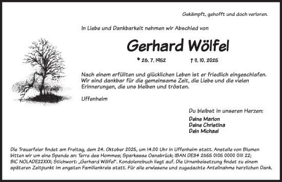 Traueranzeige von Gerhard Wölfel von Neustadt/ Scheinfeld/ Uffenheim