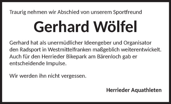 Traueranzeige von Gerhard Wölfel von GE