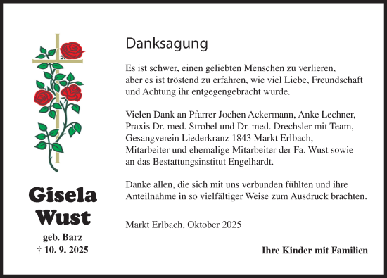 Traueranzeige von Gisela Wust von Neustadt/ Scheinfeld/ Uffenheim