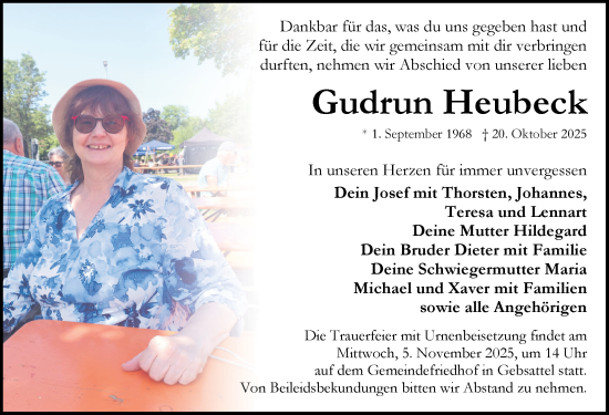 Traueranzeige von Gudrun Heubeck von Rothenburg