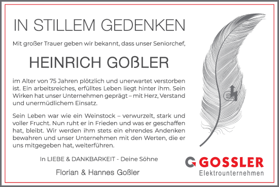 Traueranzeige von Heinrich Goßler von Neustadt/ Scheinfeld/ Uffenheim