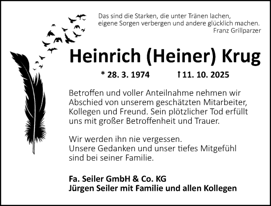 Traueranzeige von Heinrich Krug von Ansbach