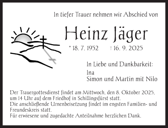Traueranzeige von Heinz Jäger von Rothenburg