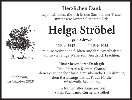 Traueranzeige von Helga Ströbel von Dinkelsbühl/ Feuchtwangen