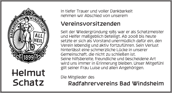 Traueranzeige von Helmut Schatz von Neustadt/ Scheinfeld/ Uffenheim