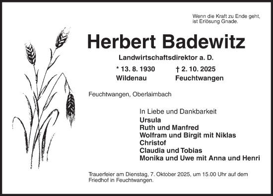 Traueranzeige von Herbert Badewitz von GE