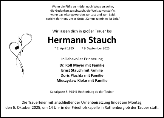 Traueranzeige von Hermann Stauch von Rothenburg