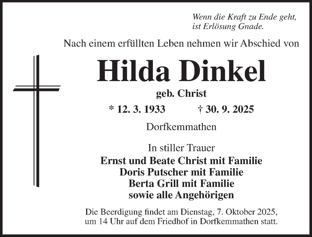  Traueranzeige für Hilda Dinkel vom 04.10.2025 aus Dinkelsbühl/ Feuchtwangen