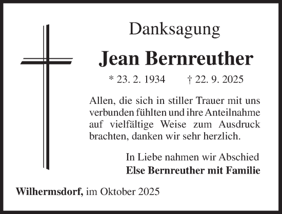 Traueranzeige von Jean Bernreuther von Neustadt/ Scheinfeld/ Uffenheim