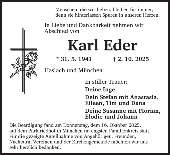 Traueranzeige von Karl Eder von Dinkelsbühl/ Feuchtwangen
