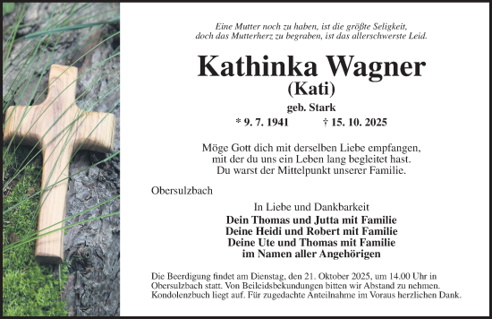 Traueranzeige von Kathinka Wagner von Ansbach