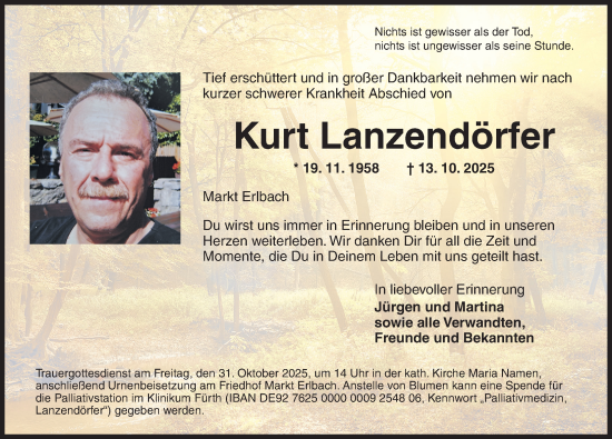 Traueranzeige von Kurt Lanzendörfer von Neustadt/ Scheinfeld/ Uffenheim