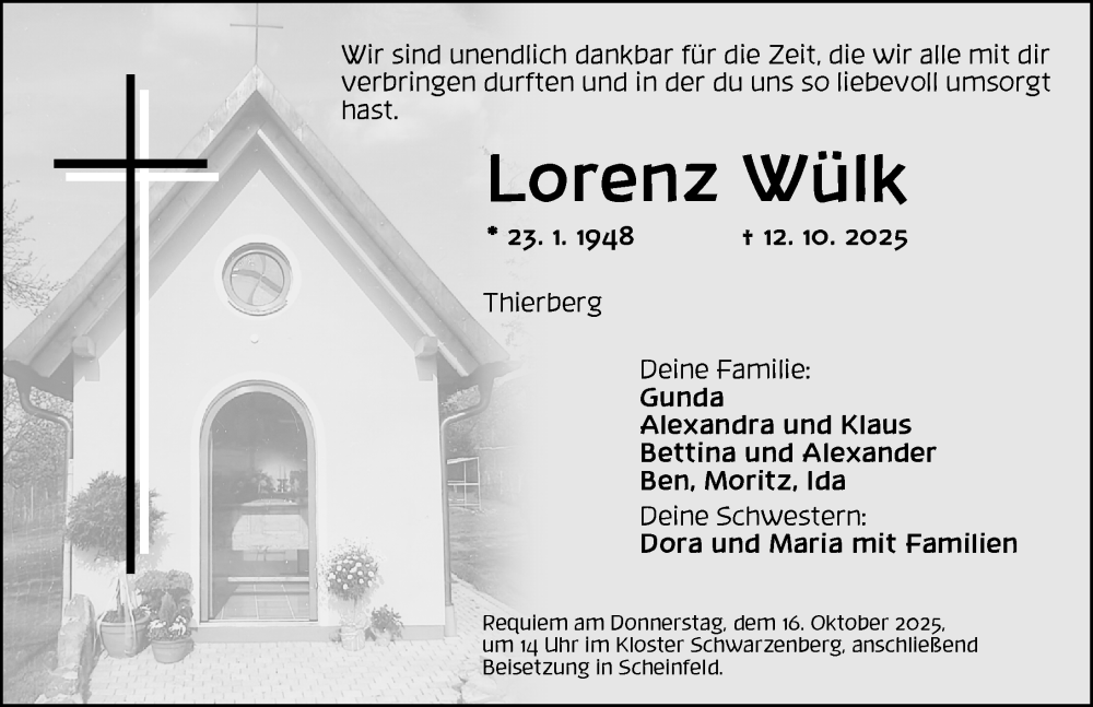  Traueranzeige für Lorenz Wülk vom 15.10.2025 aus Neustadt/ Scheinfeld/ Uffenheim