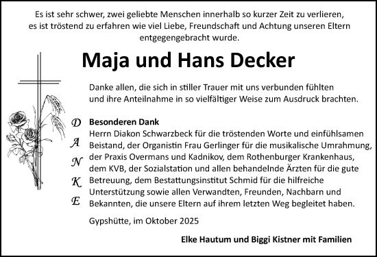 Traueranzeige von Maja Decker von Rothenburg