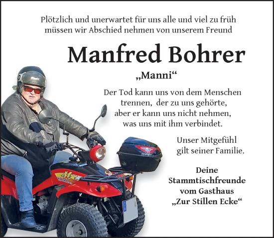 Traueranzeige von Manfred Bohrer von Dinkelsbühl/ Feuchtwangen
