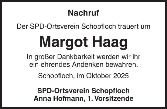 Traueranzeige von Margot Haag von Dinkelsbühl/ Feuchtwangen