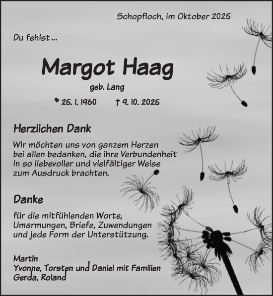 Traueranzeige von Margot Haag von Dinkelsbühl/ Feuchtwangen