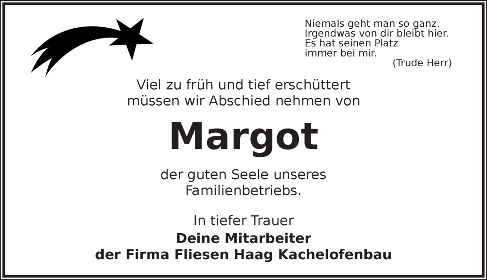  Traueranzeige für Margot Haag vom 14.10.2025 aus Dinkelsbühl/ Feuchtwangen