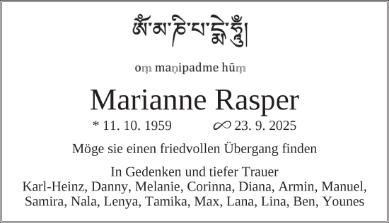 Traueranzeige von Marianne Rasper von Dinkelsbühl/ Feuchtwangen