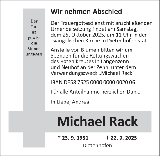 Traueranzeige von Michael Rack von GE