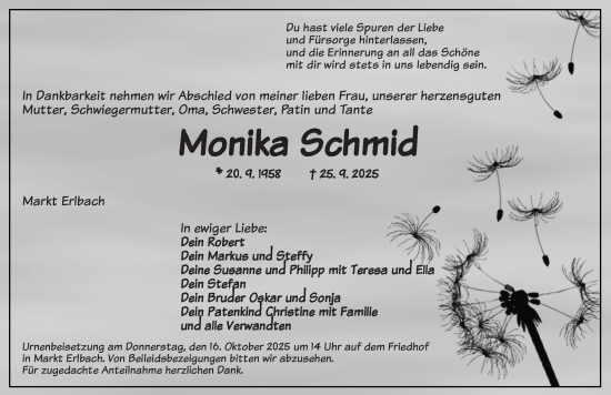 Traueranzeige von Monika Schmid von Neustadt/ Scheinfeld/ Uffenheim