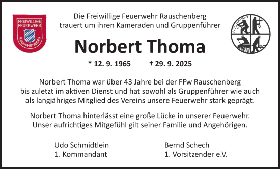Traueranzeige von Norbert Thoma von Neustadt/ Scheinfeld/ Uffenheim
