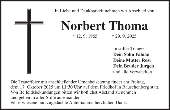 Traueranzeige von Norbert Thoma von Neustadt/ Scheinfeld/ Uffenheim