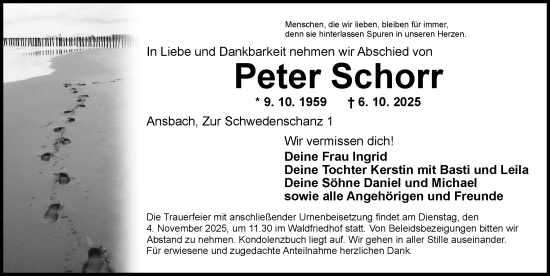 Traueranzeige von Peter Schorr von Ansbach