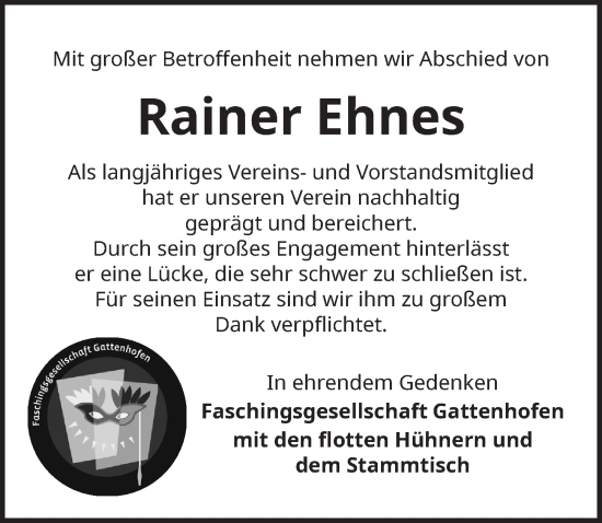 Traueranzeige von Rainer Ehnes von Rothenburg