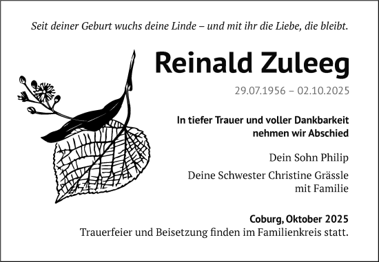 Traueranzeige von Reinald Zuleeg von Dinkelsbühl/ Feuchtwangen