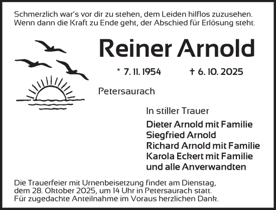 Traueranzeige von Reiner Arnold von Ansbach